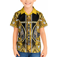 Aotearoa Ngati Whatua Kid Hawaiian Shirt Maori Tribal Gold Paua Shell Pattern