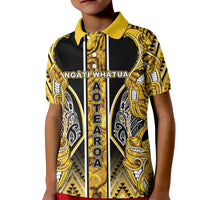 Aotearoa Ngati Whatua Kid Polo Shirt Maori Tribal Gold Paua Shell Pattern