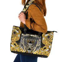 Aotearoa Ngati Whatua Leather Tote Bag Maori Tribal Gold Paua Shell Pattern
