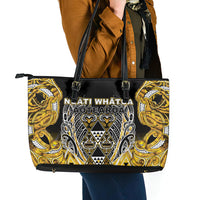 Aotearoa Ngati Whatua Leather Tote Bag Maori Tribal Gold Paua Shell Pattern