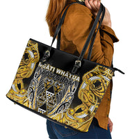Aotearoa Ngati Whatua Leather Tote Bag Maori Tribal Gold Paua Shell Pattern