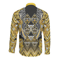 Aotearoa Ngati Whatua Long Sleeve Button Shirt Maori Tribal Gold Paua Shell Pattern
