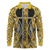 Aotearoa Ngati Whatua Long Sleeve Polo Shirt Maori Tribal Gold Paua Shell Pattern