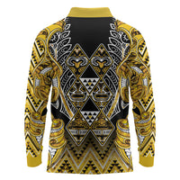 Aotearoa Ngati Whatua Long Sleeve Polo Shirt Maori Tribal Gold Paua Shell Pattern