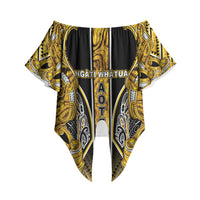 Aotearoa Ngati Whatua Off Shoulder Wrap Waist Top Maori Tribal Gold Paua Shell Pattern