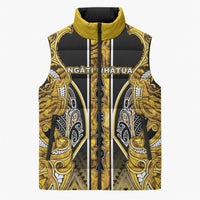Aotearoa Ngati Whatua Sleeveless Puffer Jacket Maori Tribal Gold Paua Shell Pattern