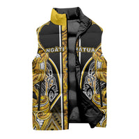 Aotearoa Ngati Whatua Sleeveless Puffer Jacket Maori Tribal Gold Paua Shell Pattern