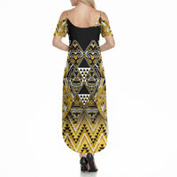 Aotearoa Ngati Whatua Summer Maxi Dress Maori Tribal Gold Paua Shell Pattern