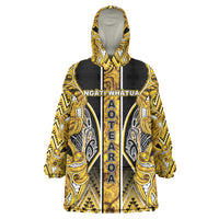 Aotearoa Ngati Whatua Wearable Blanket Hoodie Maori Tribal Gold Paua Shell Pattern