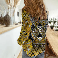 Aotearoa Ngati Whatua Women Casual Shirt Maori Tribal Gold Paua Shell Pattern