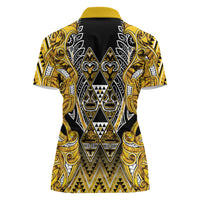 Aotearoa Ngati Whatua Women Polo Shirt Maori Tribal Gold Paua Shell Pattern