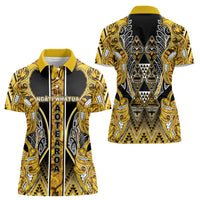 Aotearoa Ngati Whatua Women Polo Shirt Maori Tribal Gold Paua Shell Pattern