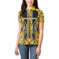 Aotearoa Ngati Whatua Women Polo Shirt Maori Tribal Gold Paua Shell Pattern