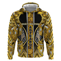 Aotearoa Ngati Whatua Zip Hoodie Maori Tribal Gold Paua Shell Pattern