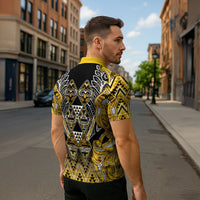 Aotearoa Ngati Whatua Zipper Polo Shirt Maori Tribal Gold Paua Shell Pattern