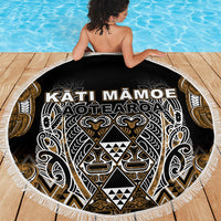 Aotearoa Kati Mamoe Beach Blanket Maori Brown Tribal Paua Shell Pattern