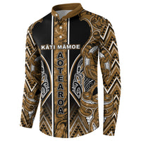 Aotearoa Kati Mamoe Button Sweatshirt Maori Brown Tribal Paua Shell Pattern