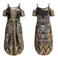 Aotearoa Kati Mamoe Couples Matching Summer Maxi Dress and Hawaiian Shirt Maori Brown Tribal Paua Shell Pattern