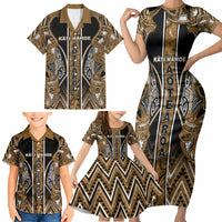 Aotearoa Kati Mamoe Family Matching Short Sleeve Bodycon Dress and Hawaiian Shirt Maori Brown Tribal Paua Shell Pattern