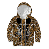 Aotearoa Kati Mamoe Kid Hoodie Maori Brown Tribal Paua Shell Pattern