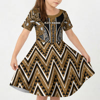 Aotearoa Kati Mamoe Kid Short Sleeve Dress Maori Brown Tribal Paua Shell Pattern