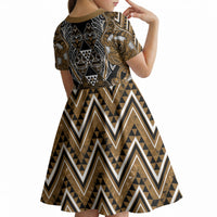 Aotearoa Kati Mamoe Kid Short Sleeve Dress Maori Brown Tribal Paua Shell Pattern