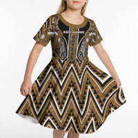 Aotearoa Kati Mamoe Kid Short Sleeve Dress Maori Brown Tribal Paua Shell Pattern