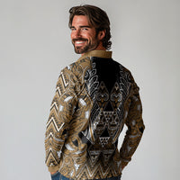 Aotearoa Kati Mamoe Long Sleeve Polo Shirt Maori Brown Tribal Paua Shell Pattern
