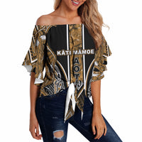Aotearoa Kati Mamoe Off Shoulder Wrap Waist Top Maori Brown Tribal Paua Shell Pattern