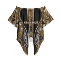Aotearoa Kati Mamoe Off Shoulder Wrap Waist Top Maori Brown Tribal Paua Shell Pattern