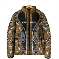 Aotearoa Kati Mamoe Padded Jacket Maori Brown Tribal Paua Shell Pattern