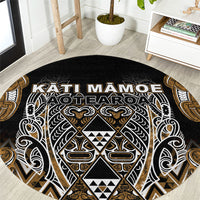Aotearoa Kati Mamoe Round Carpet Maori Brown Tribal Paua Shell Pattern