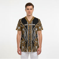 Aotearoa Kati Mamoe Scrub Top Maori Brown Tribal Paua Shell Pattern