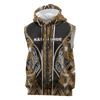 Aotearoa Kati Mamoe Sleeveless Zip Hoodie Maori Brown Tribal Paua Shell Pattern