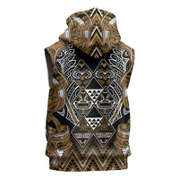 Aotearoa Kati Mamoe Sleeveless Zip Hoodie Maori Brown Tribal Paua Shell Pattern