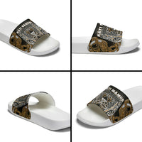 Aotearoa Kati Mamoe Slide Sandals Maori Brown Tribal Paua Shell Pattern