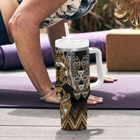 Aotearoa Kati Mamoe Tumbler With Handle Maori Brown Tribal Paua Shell Pattern
