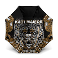 Aotearoa Kati Mamoe Umbrella Maori Brown Tribal Paua Shell Pattern