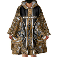 Aotearoa Kati Mamoe Wearable Blanket Hoodie Maori Brown Tribal Paua Shell Pattern