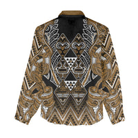 Aotearoa Kati Mamoe Women Casual Shirt Maori Brown Tribal Paua Shell Pattern
