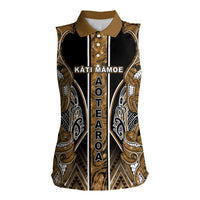 Aotearoa Kati Mamoe Women Sleeveless Polo Shirt Maori Brown Tribal Paua Shell Pattern