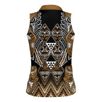Aotearoa Kati Mamoe Women Sleeveless Polo Shirt Maori Brown Tribal Paua Shell Pattern