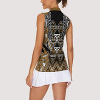 Aotearoa Kati Mamoe Women Sleeveless Polo Shirt Maori Brown Tribal Paua Shell Pattern