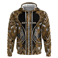 Aotearoa Kati Mamoe Zip Hoodie Maori Brown Tribal Paua Shell Pattern