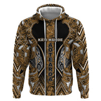 Aotearoa Kati Mamoe Zip Hoodie Maori Brown Tribal Paua Shell Pattern