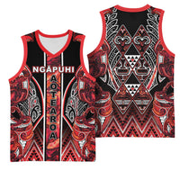 Aotearoa Ngapuhi Basketball Jersey Maori Red Tribal Paua Shell Pattern