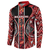 Aotearoa Ngapuhi Button Sweatshirt Maori Red Tribal Paua Shell Pattern