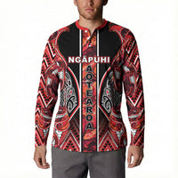 Aotearoa Ngapuhi Button Sweatshirt Maori Red Tribal Paua Shell Pattern
