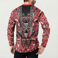 Aotearoa Ngapuhi Button Sweatshirt Maori Red Tribal Paua Shell Pattern