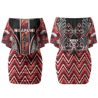 Aotearoa Ngapuhi Couples Matching Off Shoulder Short Dress and Hawaiian Shirt Maori Red Tribal Paua Shell Pattern